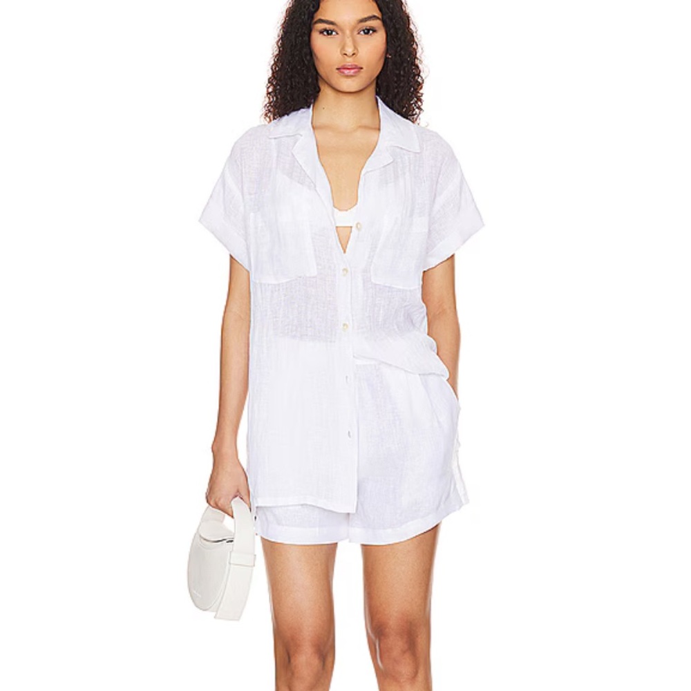 Playa Pocket Blouse in White EcoLinen